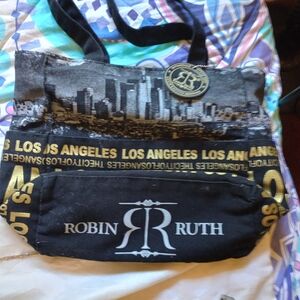 NWT Robin Ruth LOS ANGELES Tote Travel Bag Purse Blue Black Zip Closure